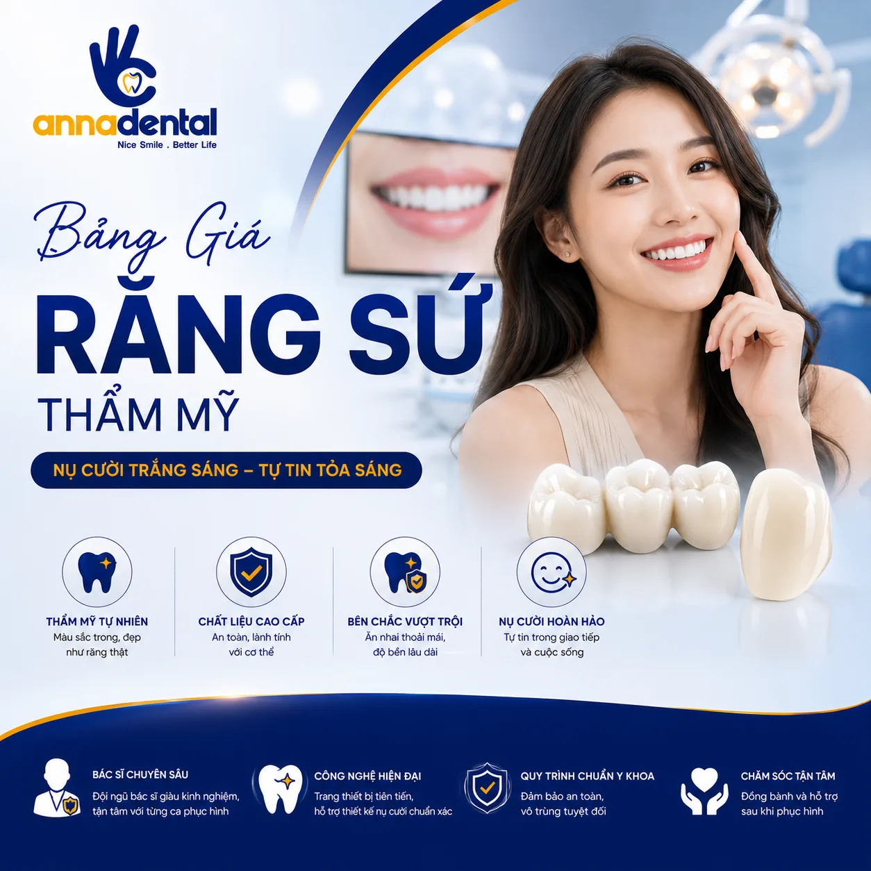 Bảng Giá Răng Sứ Mới Nhất 2026 Tại Nha Khoa Anna