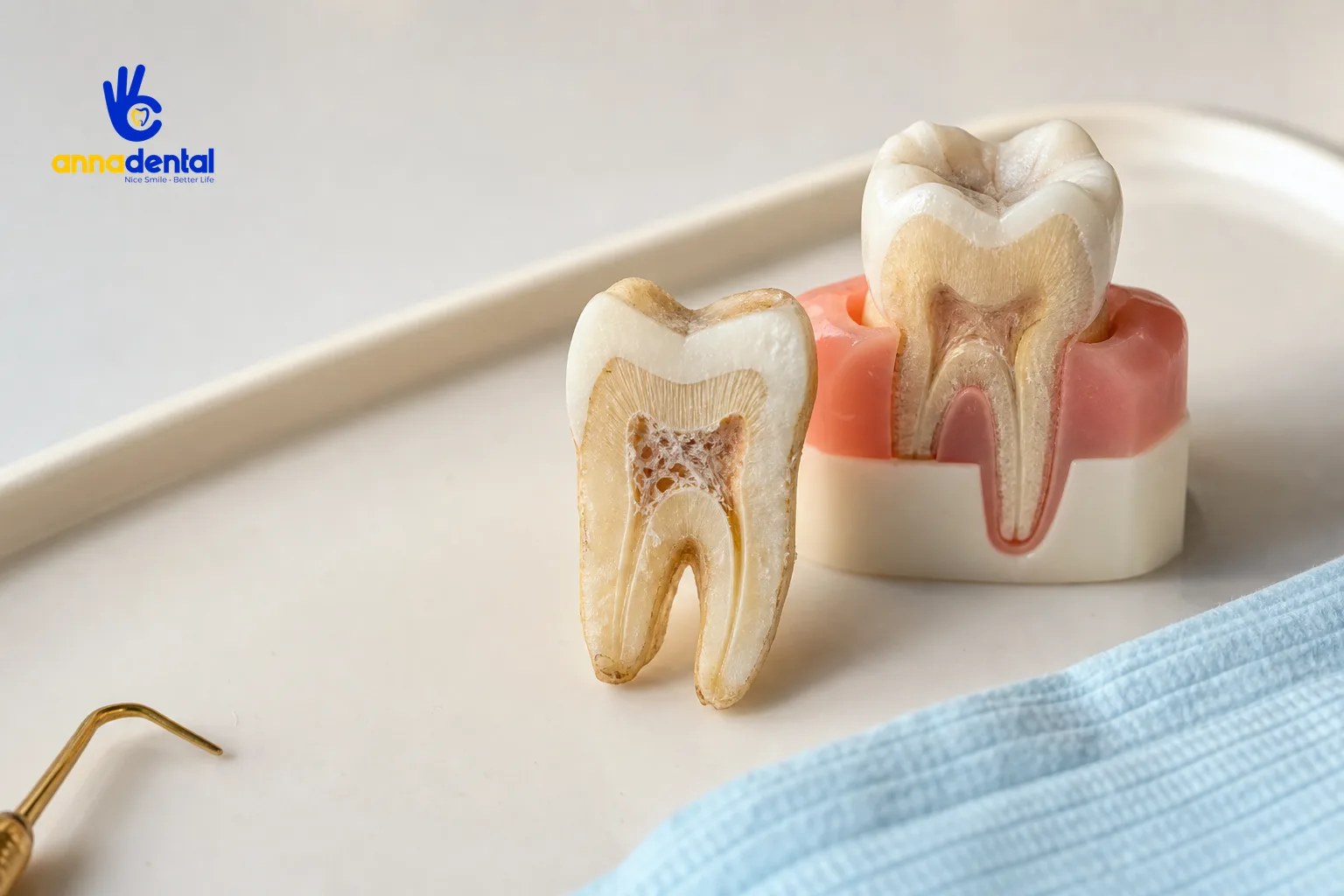Hình ảnh cấu trúc răng thật lộ lớp ngà dưới men răng