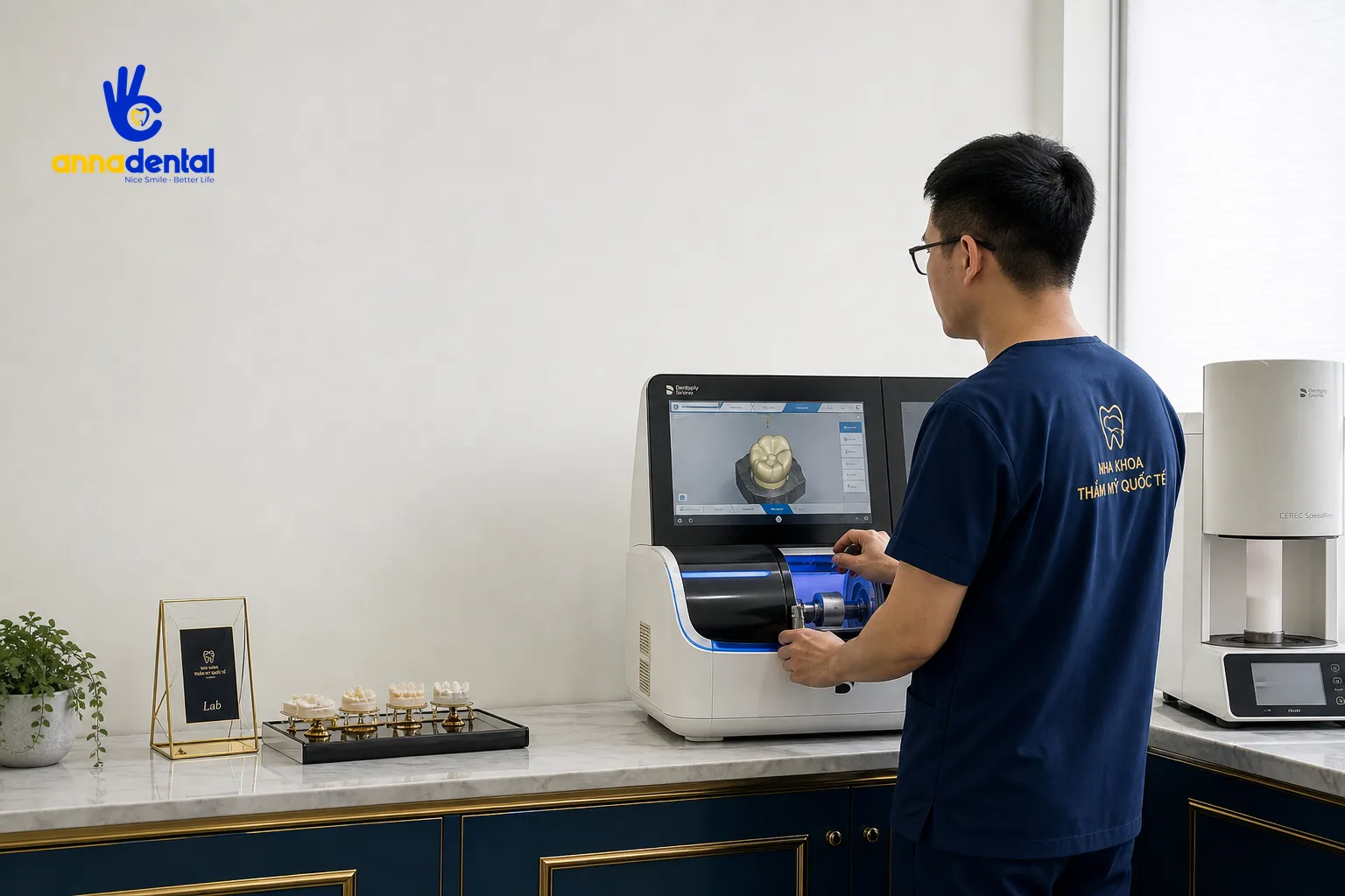 Kỹ thuật viên labo thiết kế mão sứ bằng công nghệ số hiện đại