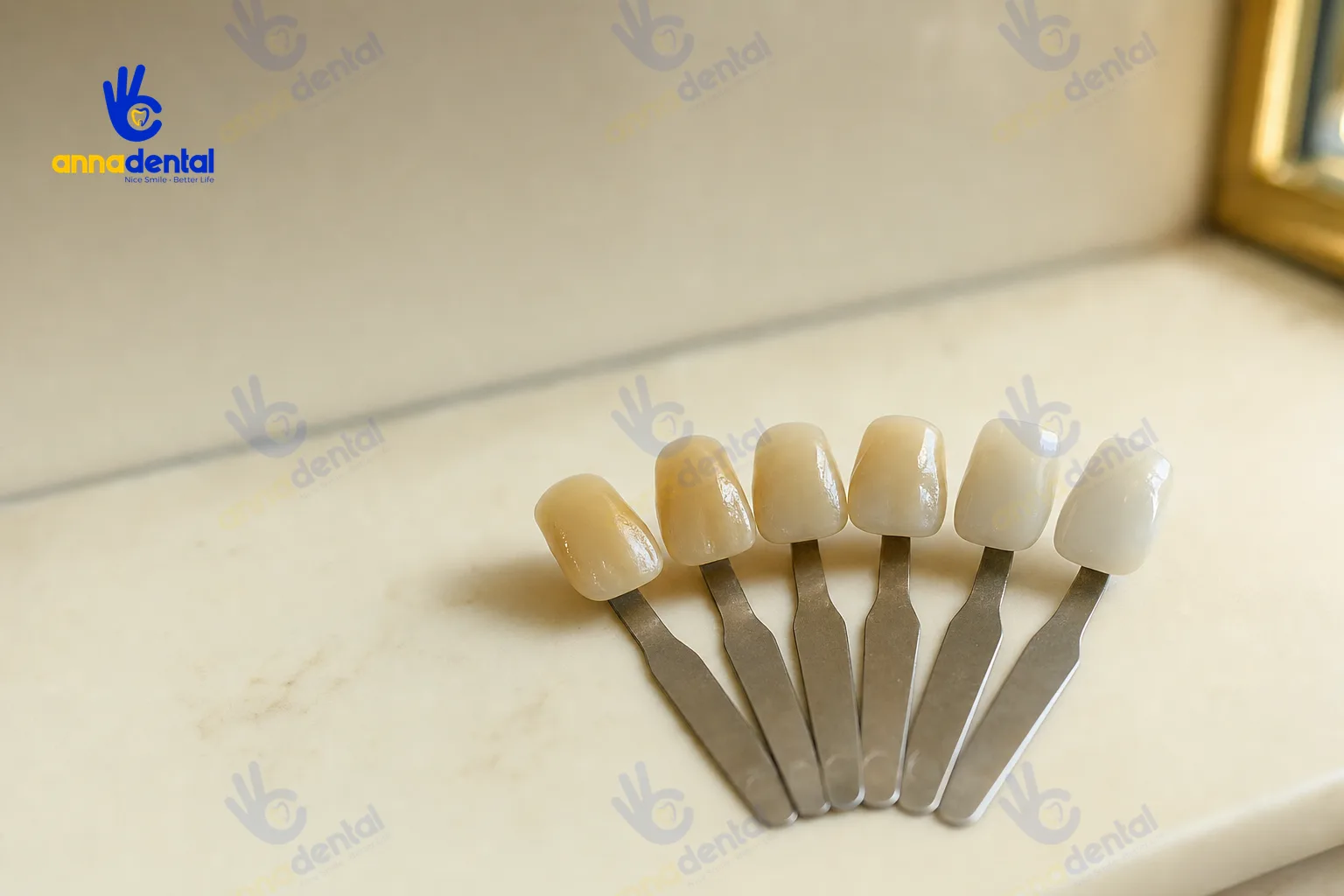 Cận cảnh nhiều mẫu màu răng sứ với sắc độ khác nhau