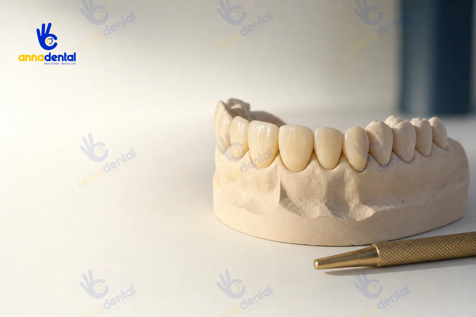 Mẫu hàm gắn nhiều răng sứ thể hiện độ khít và thẩm mỹ