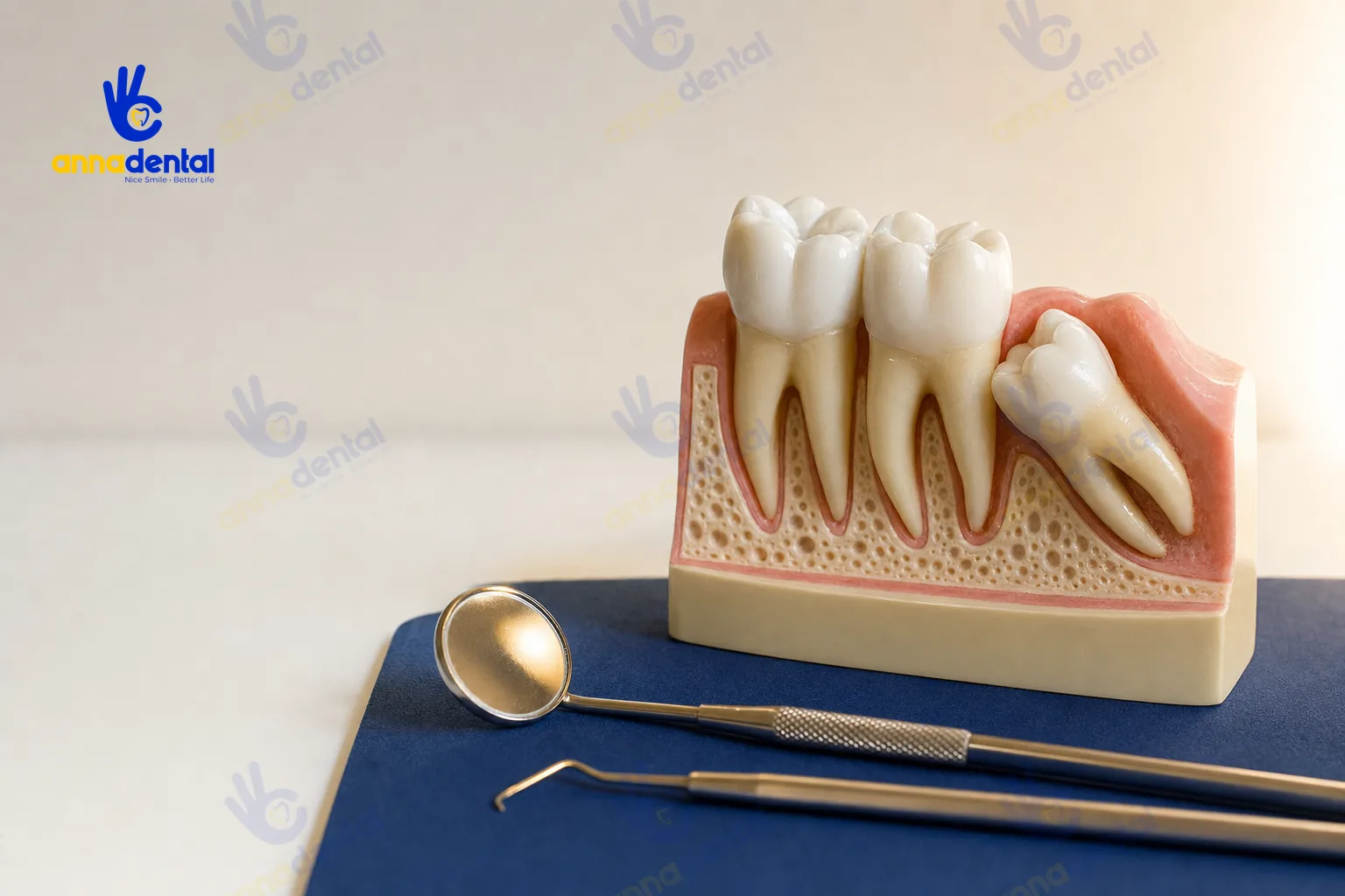 Mô hình răng cối và răng khôn minh họa điều trị nhức răng
