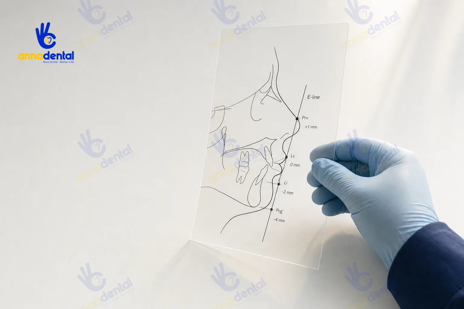 Hình minh họa đường E-line đánh giá mức độ cằm lẹm