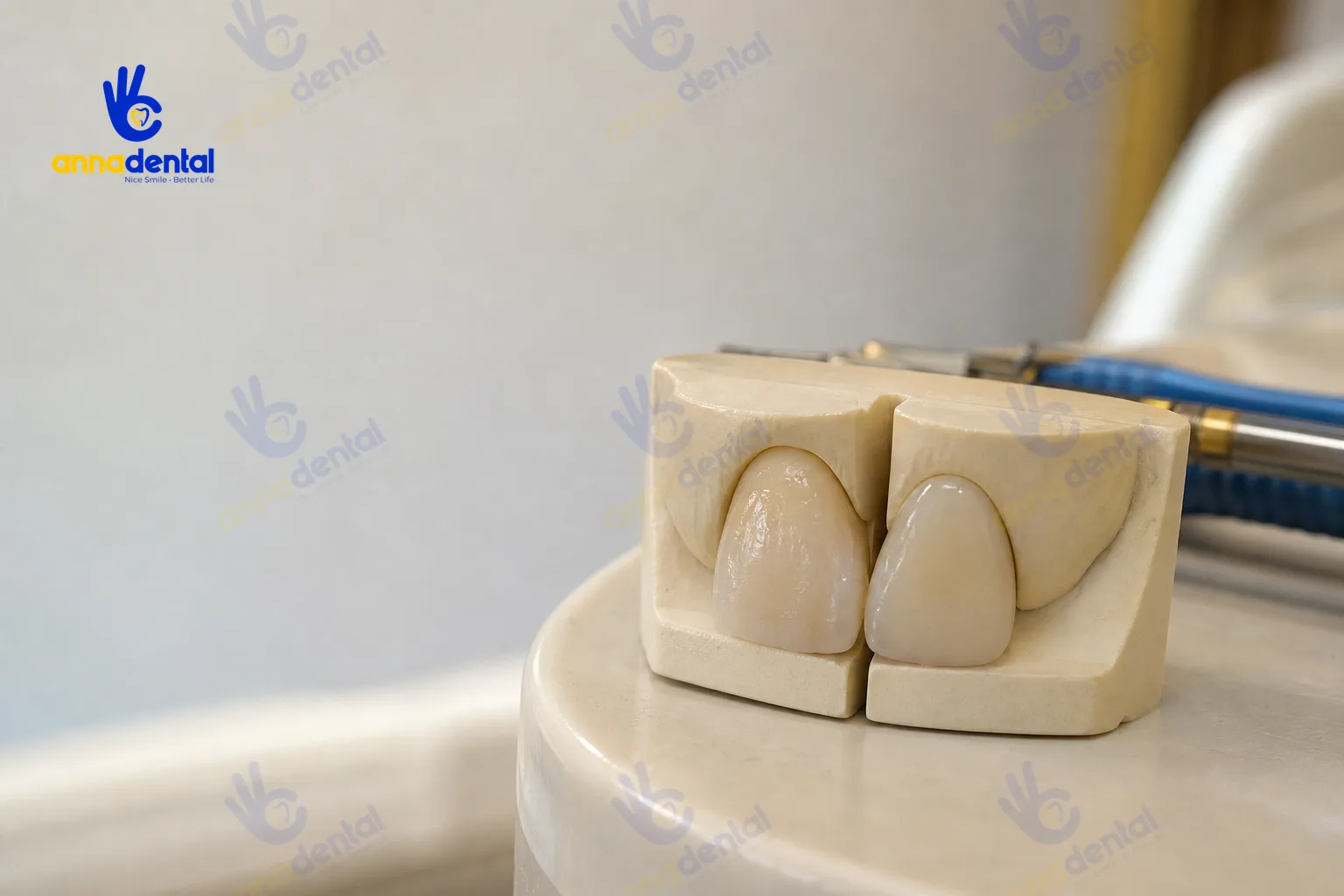 Hai mẫu răng cửa phục hồi sau chữa tủy: một trám, một bọc sứ