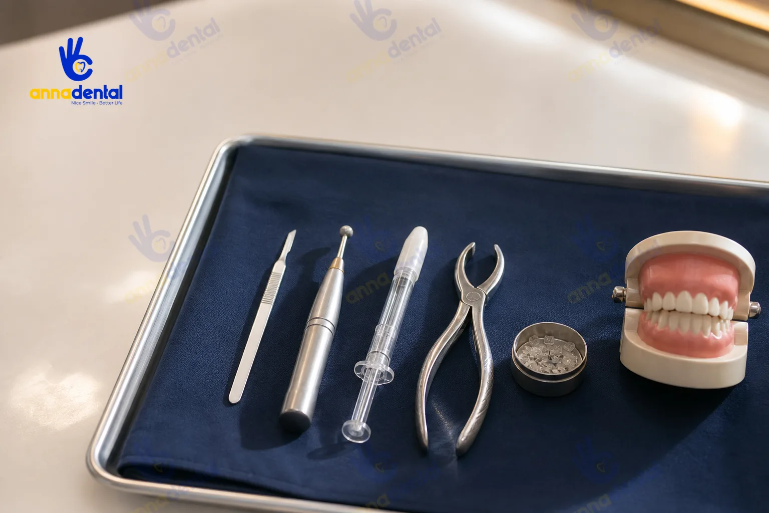 Khay dụng cụ nha khoa mô phỏng năm phương pháp điều trị cười hở lợi