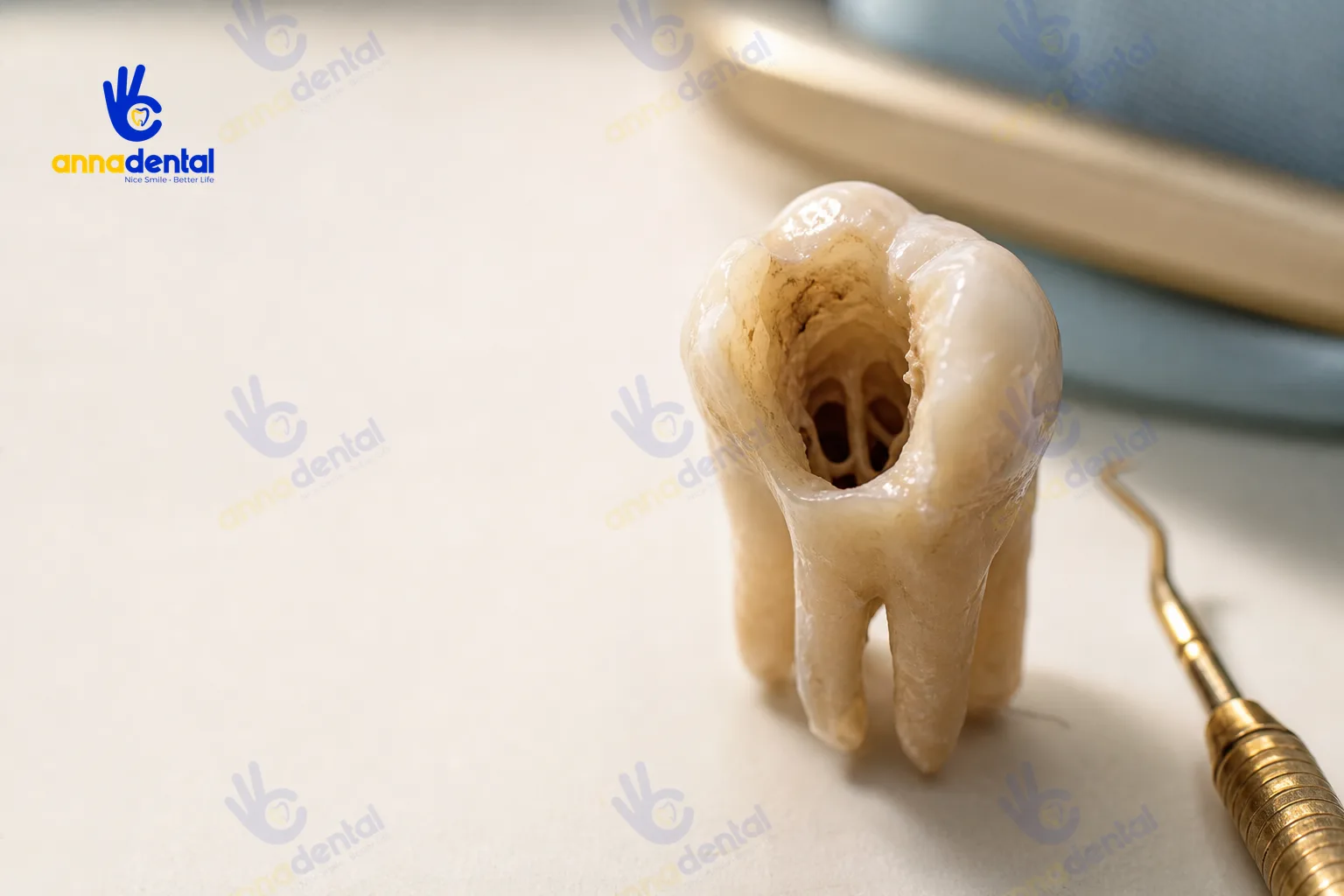 Mô hình răng thật với ống tủy, dụng cụ cạnh bên dùng cho điều trị tủy răng