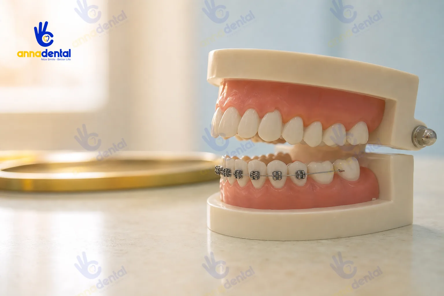 Mô hình niềng một hàm với mắc cài chỉ gắn ở hàm dưới