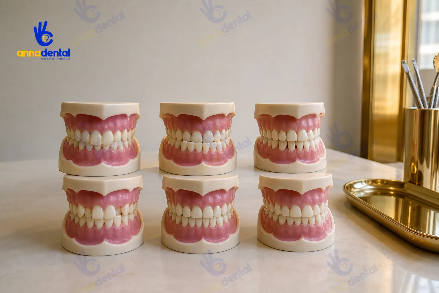 Các mẫu hàm mô phỏng sáu loại sai lệch răng phổ biến