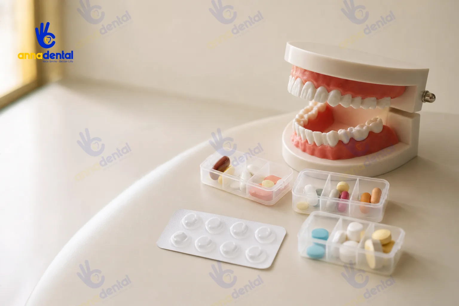 Thuốc nhiều loại bày cạnh mẫu hàm cho thấy nguy cơ khô miệng