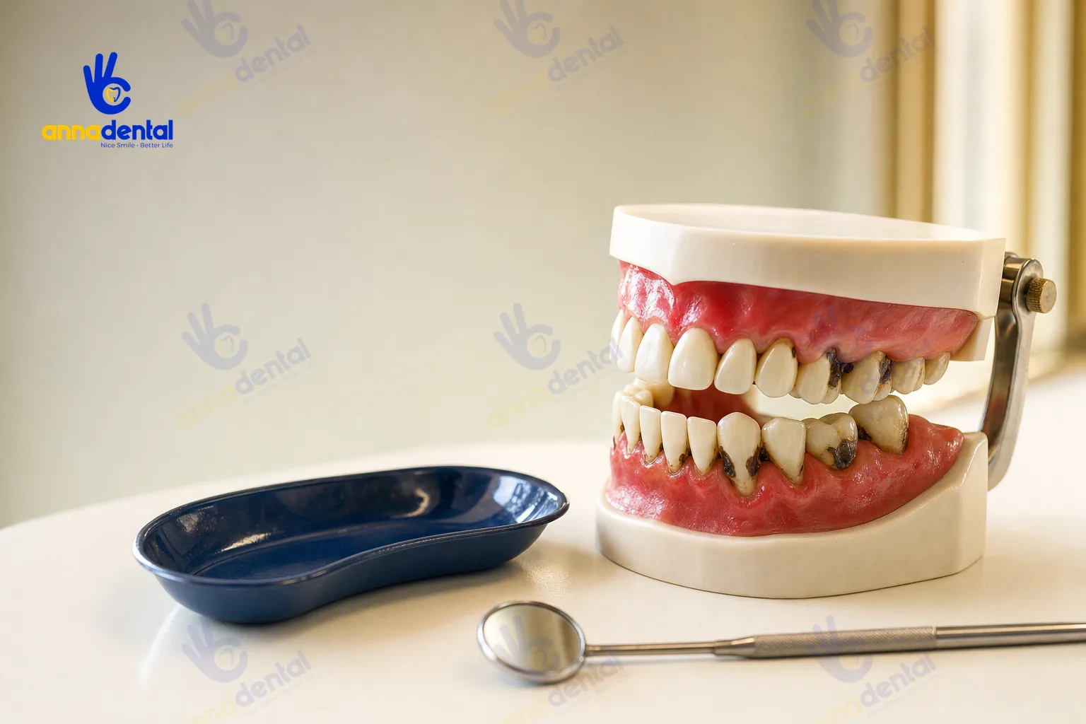 Mẫu hàm mô phỏng sâu răng cổ răng và viêm lợi do khô miệng