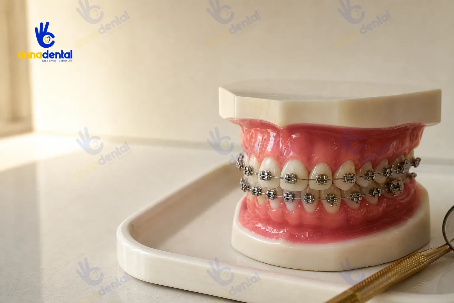 Cận cảnh khí cụ niềng răng mô tả rõ quá trình niềng răng có đau không