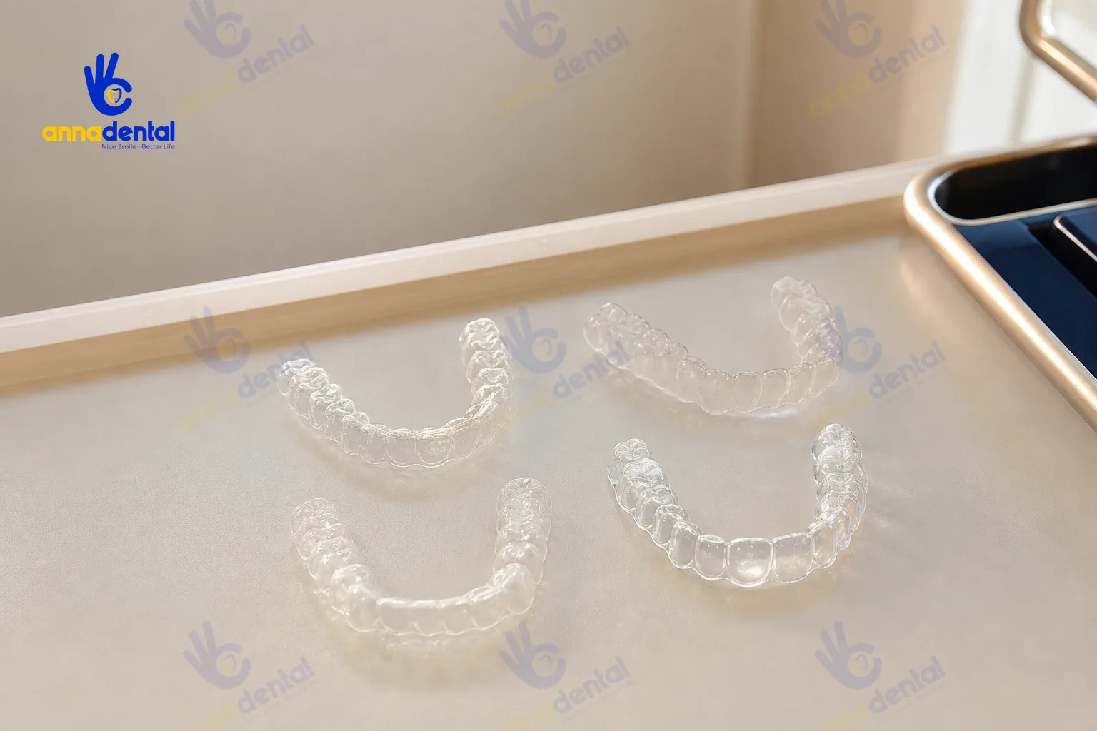 Ảnh so sánh bốn loại khay niềng răng trong suốt phổ biến.