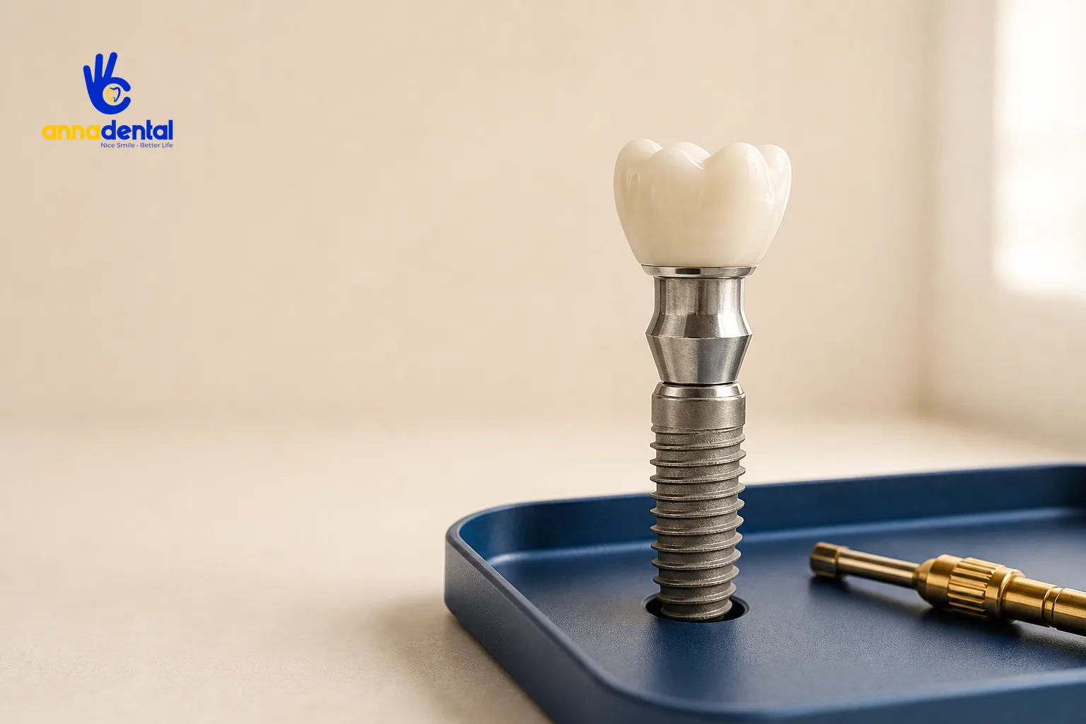 Ảnh cận cảnh các bộ phận của răng Implant minh họa quy trình trồng răng implant