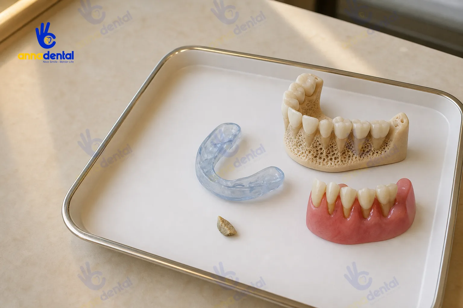 Bộ khay mô phỏng bốn nguyên nhân làm răng lung lay ở người trưởng thành