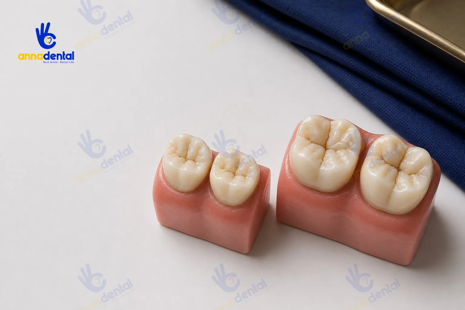 So sánh răng cối nhỏ số 4, 5 với răng cối lớn 6, 7 trên mẫu hàm
