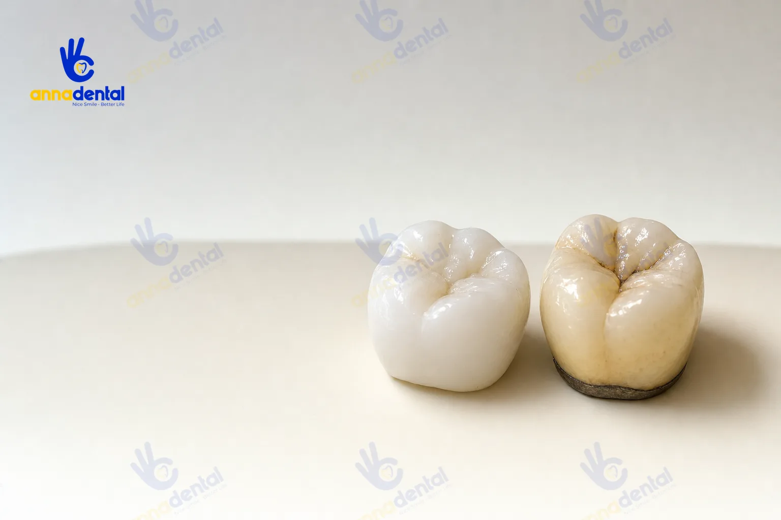 So sánh răng sứ mới và răng sứ bị ố vàng để giải đáp răng sứ có bị ố vàng không