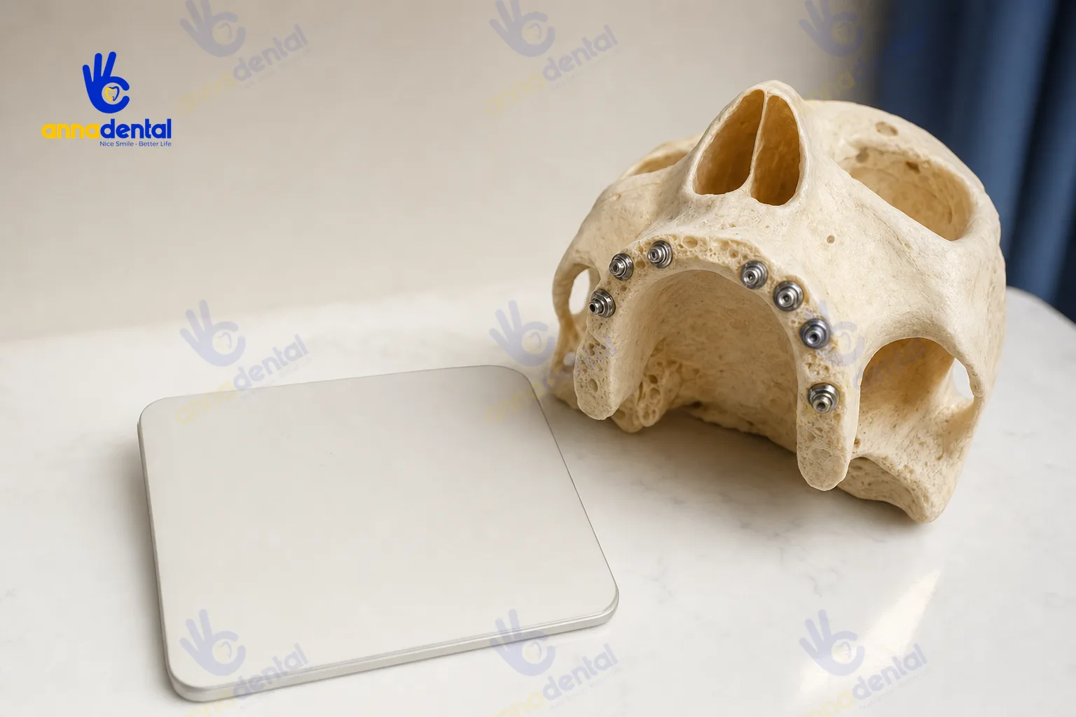 Mô hình xương hàm với sáu vị trí cấy trụ Implant