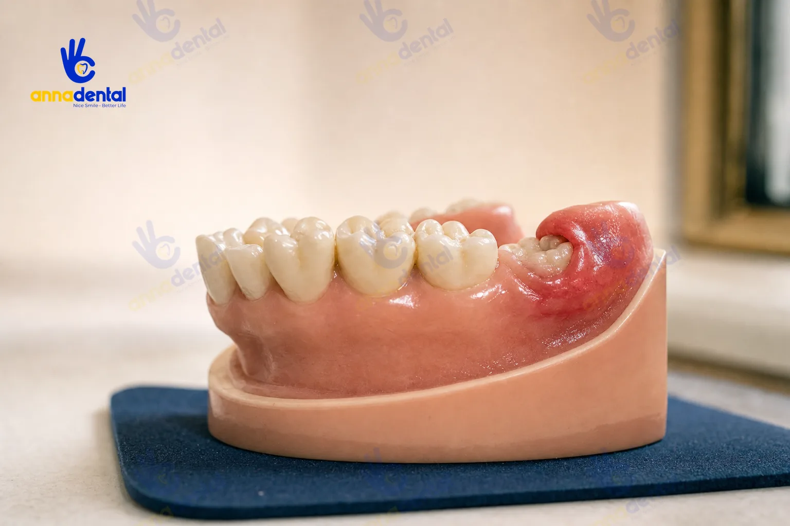 Mẫu hàm mô phỏng lợi trùm quanh răng khôn hàm dưới